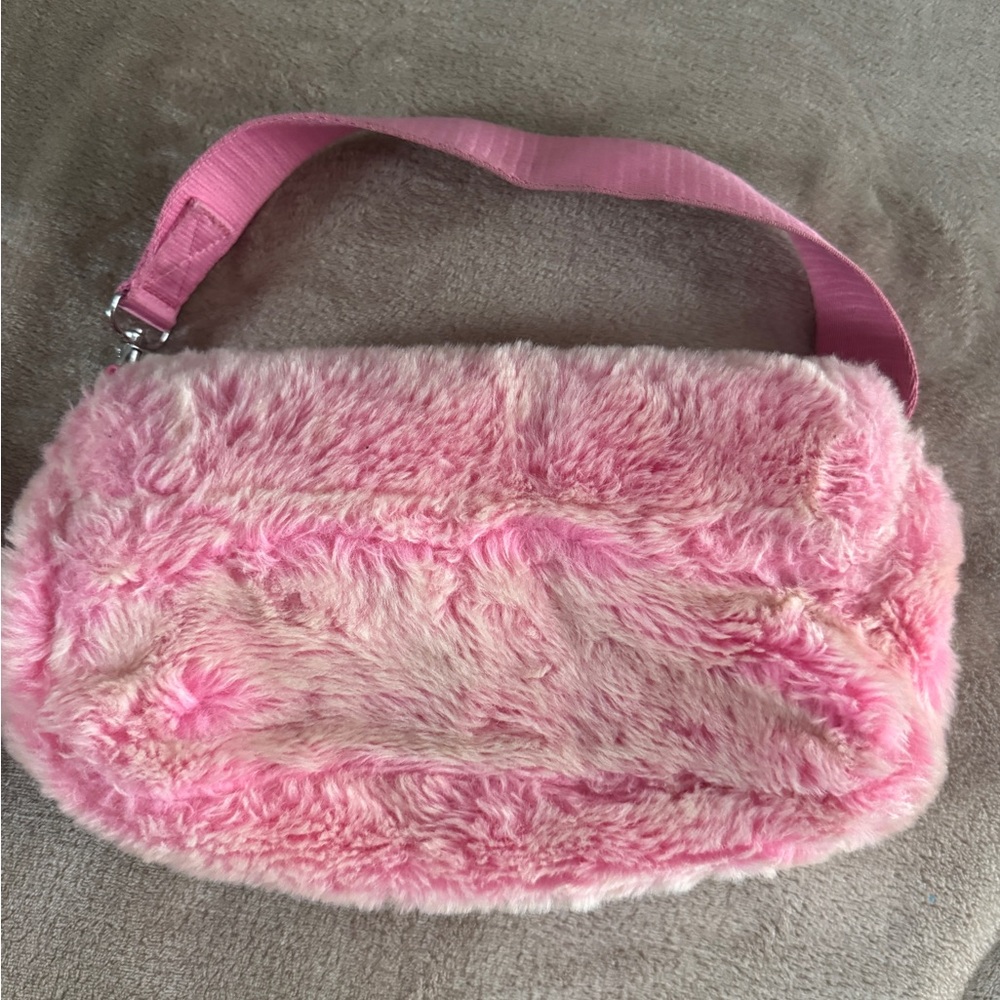 Kipling Aras Furry Shoulder Bag Pink Y2K Barbiecore Faux Fur - Picture 4 of 13